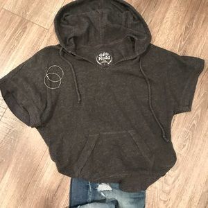 Dark gray hooded short sleeve sweater. Mudd